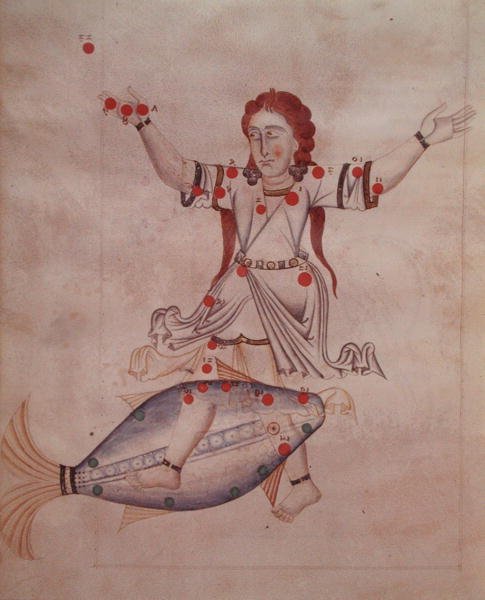 Ms.1036 双鱼座，出自《Liber de stellis fixarum》，Al-Sufi（公元903-986年）的拉丁文译本（牛皮纸）。 作者 意大利学校
