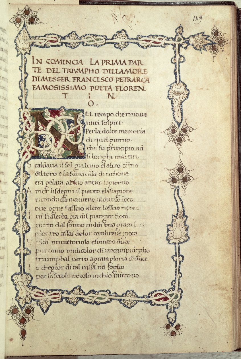 Ms.392 fol.149 爱的胜利，选自彼特拉克（1304-73 年）的《Sonetti, Canzoni e Triomphi》 1470 年（牛皮纸） 作者 意大利学校