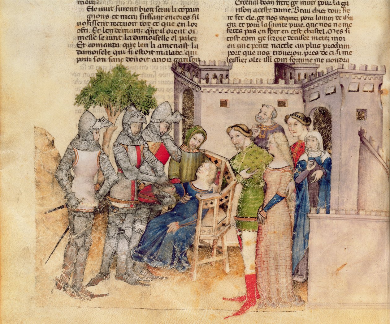 Fr 343女士59v The Percivals Sister，来自Queste del Saint Graal，c.1380-85 作者 意大利学校