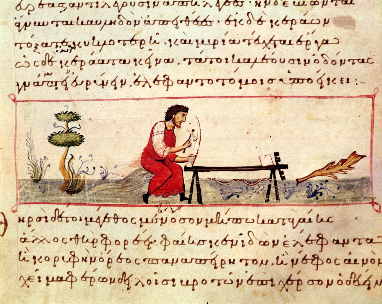 Grec女士479传统的象牙作品，来自Oppian的Cynegetica（在牛皮纸上的蛋彩画） 作者 意大利学校