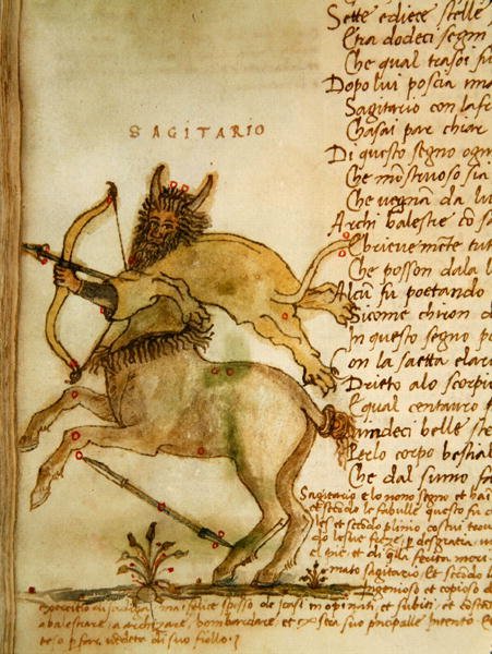 Ms Ital 483 P.4.7 f.157v 人马座，选自 Fazio degli Uberti 的 "Dittamondo"（牛皮纸）。 作者 意大利学校