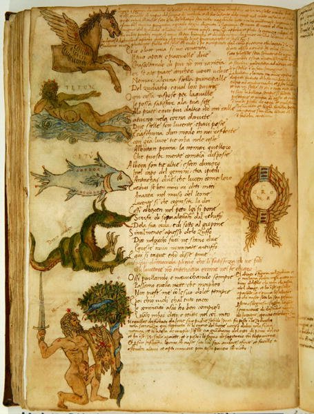 Ital 483 号女士 P.4.7 f.159v 星座，选自 Fazio degli Uberti 的 "Dittamondo"（牛皮纸）。 作者 意大利学校