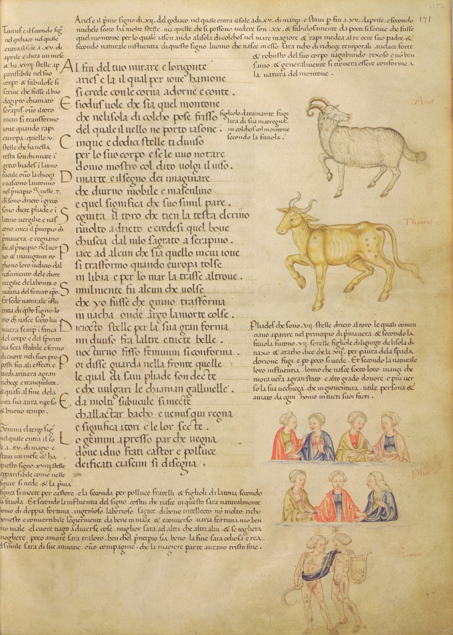 Ms Italien 87 fol.171 插图占星符号的页面，来自“De Civitate Dei, San Agostino”（牛皮纸） 作者 意大利学校