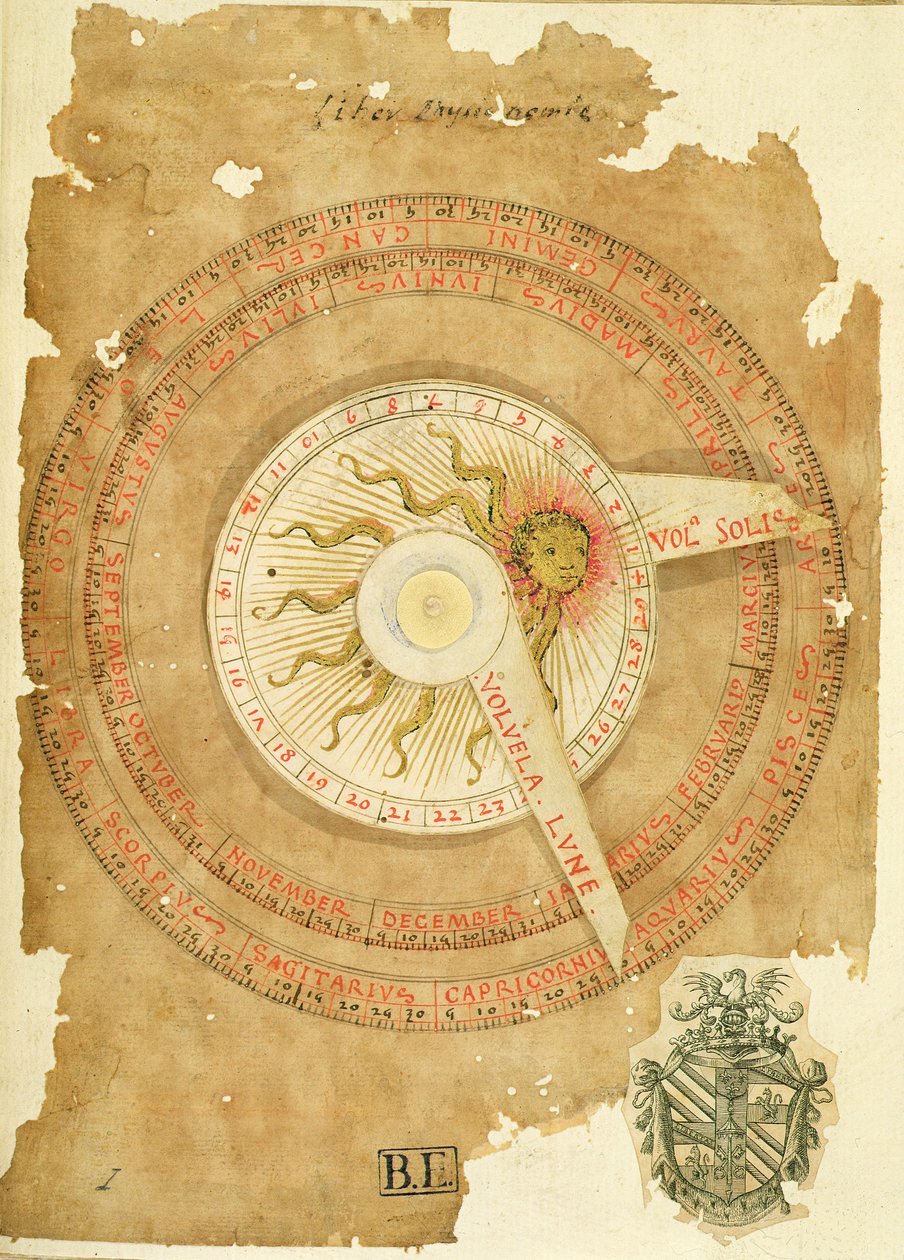 Ms Lat 696 W.8.20 fol.1r 日晷历，选自《Liber Physiognomiae》，约 1440 年（牛皮纸） 作者 意大利学校