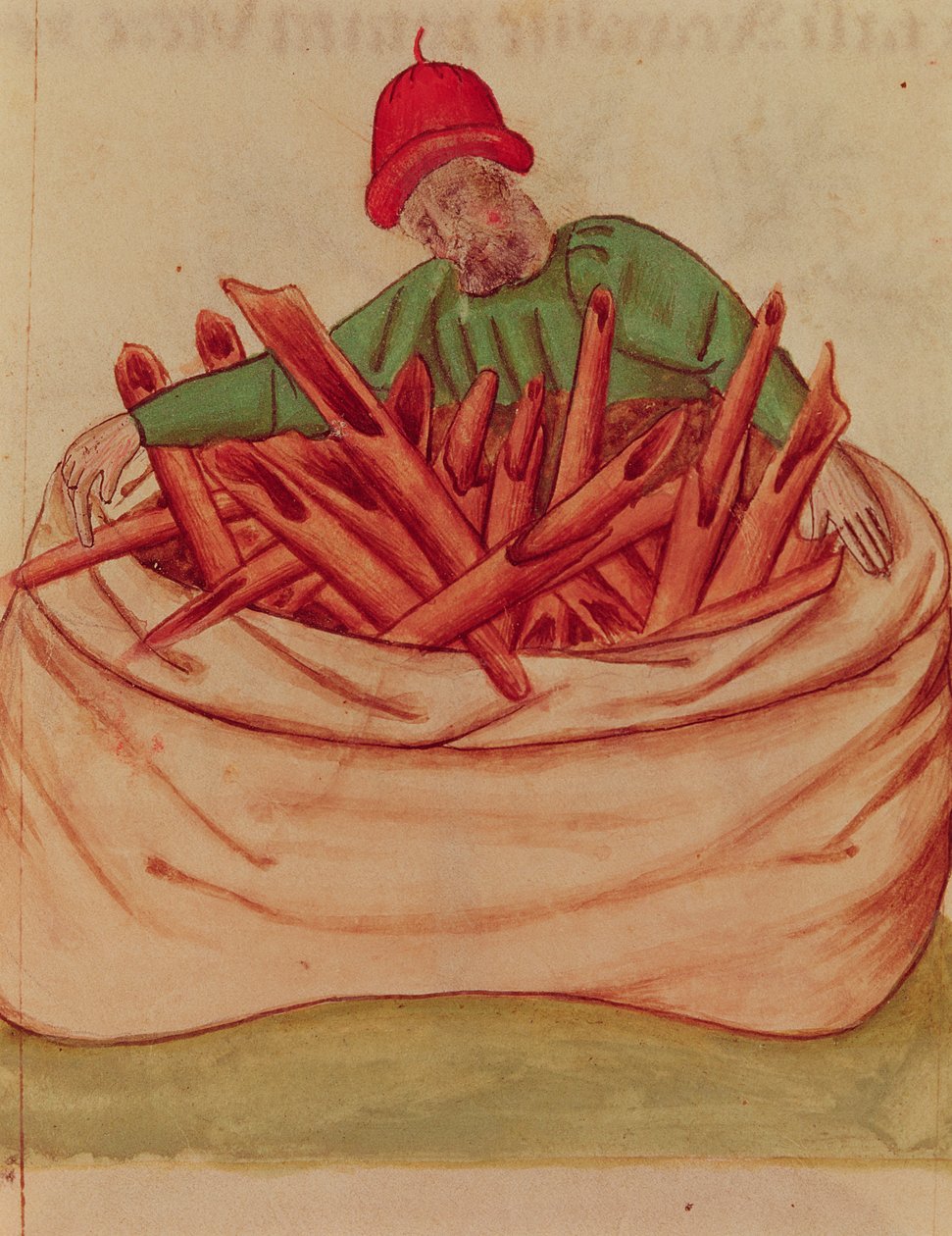 Ms Lat 993 L.9.28 Fol.36v 肉桂商人，选自 Dioscorides 的《Tractatus de Herbis》（牛皮纸）。 作者 意大利学校