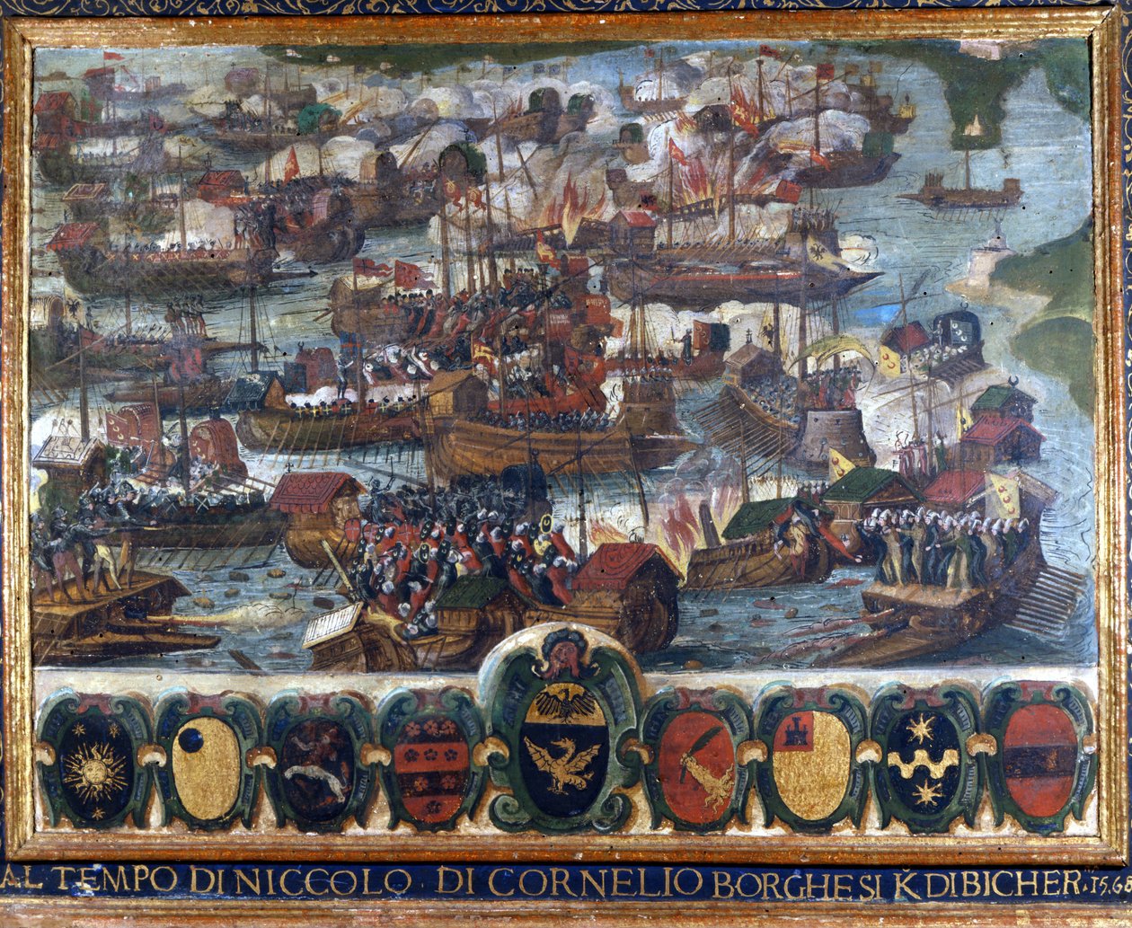 勒班陀海战 (Lepanto)：“当时的 Niccolo di Cornelio Borghesi Kdibicher”——保存在锡耶纳国家档案馆的绘画。 作者 意大利学校