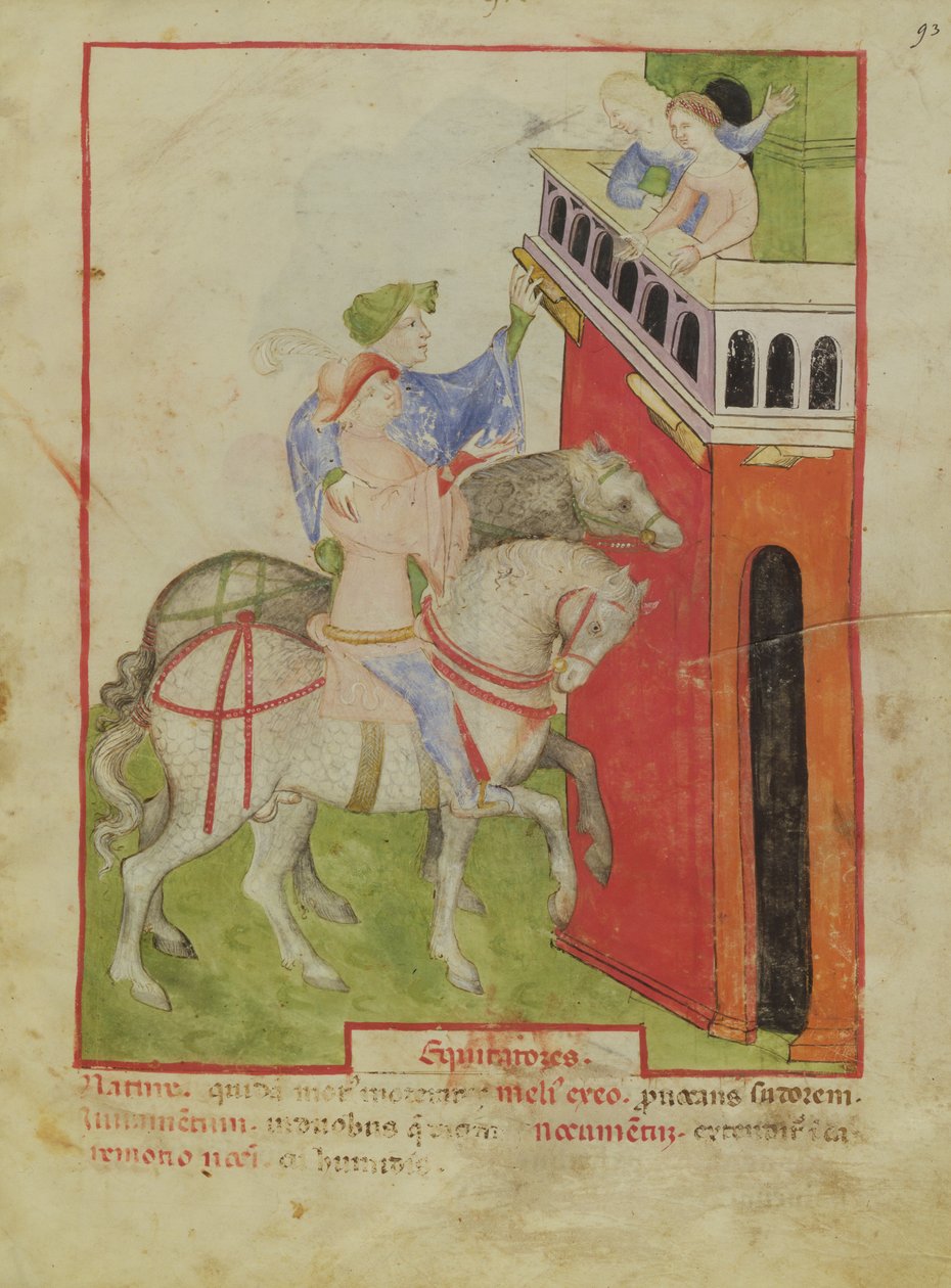 Nouy ACQ纬度1673 f.93骑马，从Tacuinum健康，c.1390-1400 作者 意大利学校