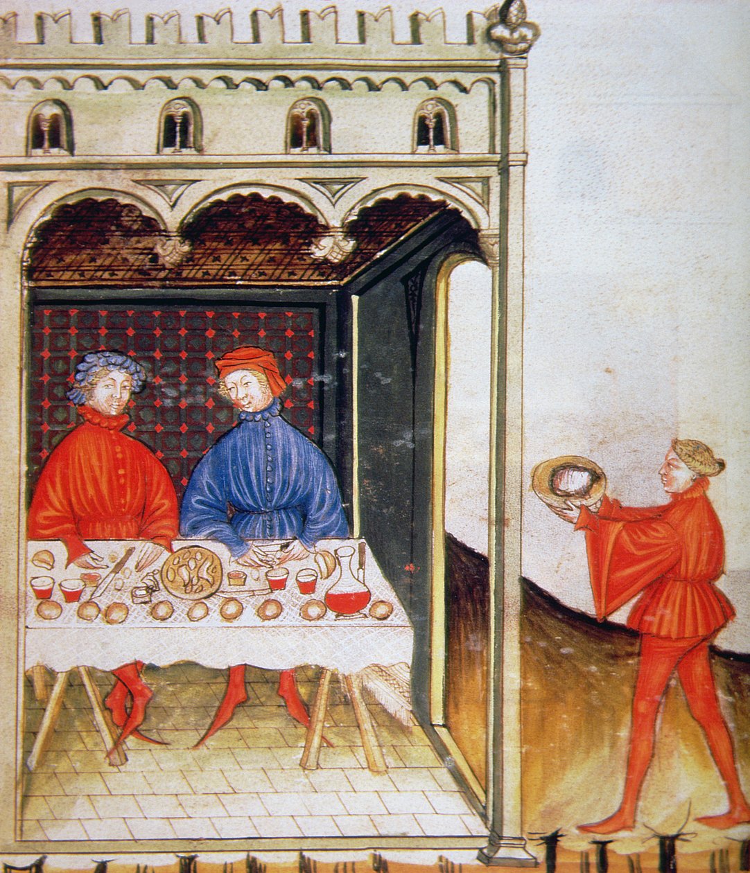 Nova 2644 Fol.53r品尝煮熟的小麦，来自Tacuinum Sanitatis Codex Vindobonensis 作者 意大利学校