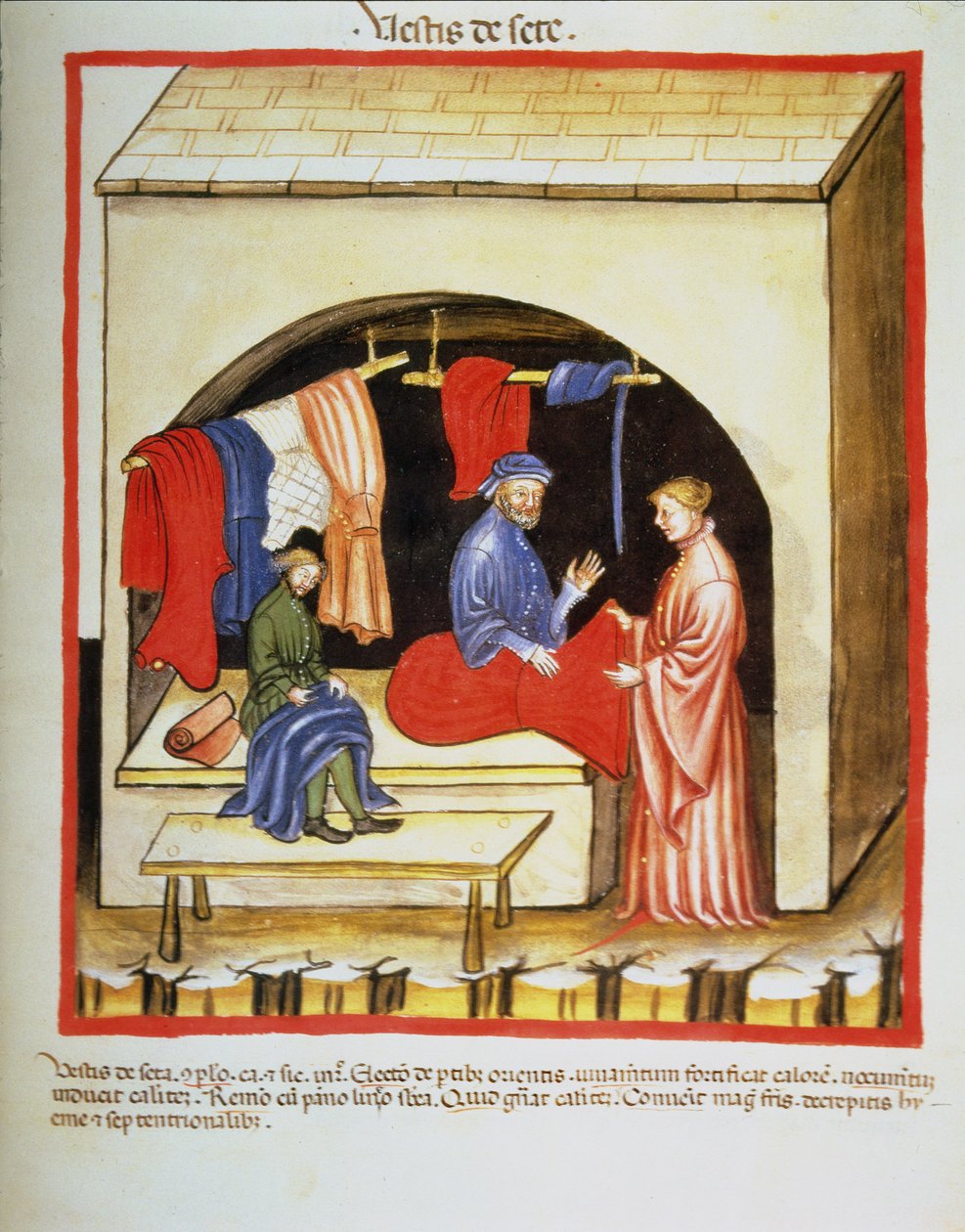 Nova 2644 fol.106r The Tailors Shop：丝绸之衣，来自Tacuinum Sanitatis 作者 意大利学校