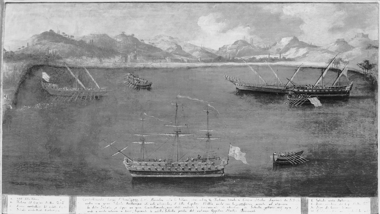 着名水手的海军攻击之一，Mattio Ivanovich da Dobrota，1730 作者 意大利学校