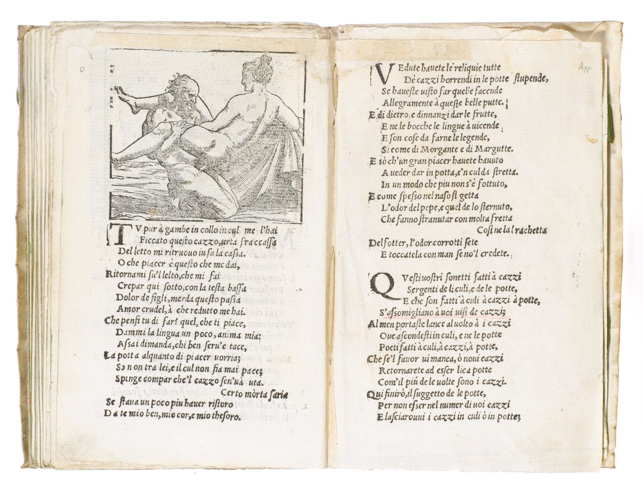 彼得·阿雷蒂诺（Pietro Aretino）的《索内蒂·卢苏里奥西》（Sonetti Lussuriosi）的页面，由朱利奥·罗马诺（Giulio Romano）插图和马尔坎通尼奥·莱蒙迪（Marcantonio Raimondi）刻版，于1527年在威尼斯出版（印刷和木刻） 作者 意大利学校