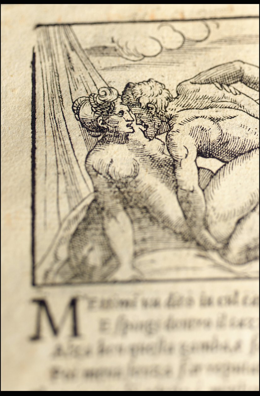 彼得·阿雷蒂诺（Pietro Aretino）的《索内蒂·卢苏里奥西》（Sonetti Lussuriosi）的页面，由朱利奥·罗马诺（Giulio Romano）插图和马尔坎通尼奥·莱蒙迪（Marcantonio Raimondi）刻版，于1527年在威尼斯出版（印刷和木刻） 作者 意大利学校