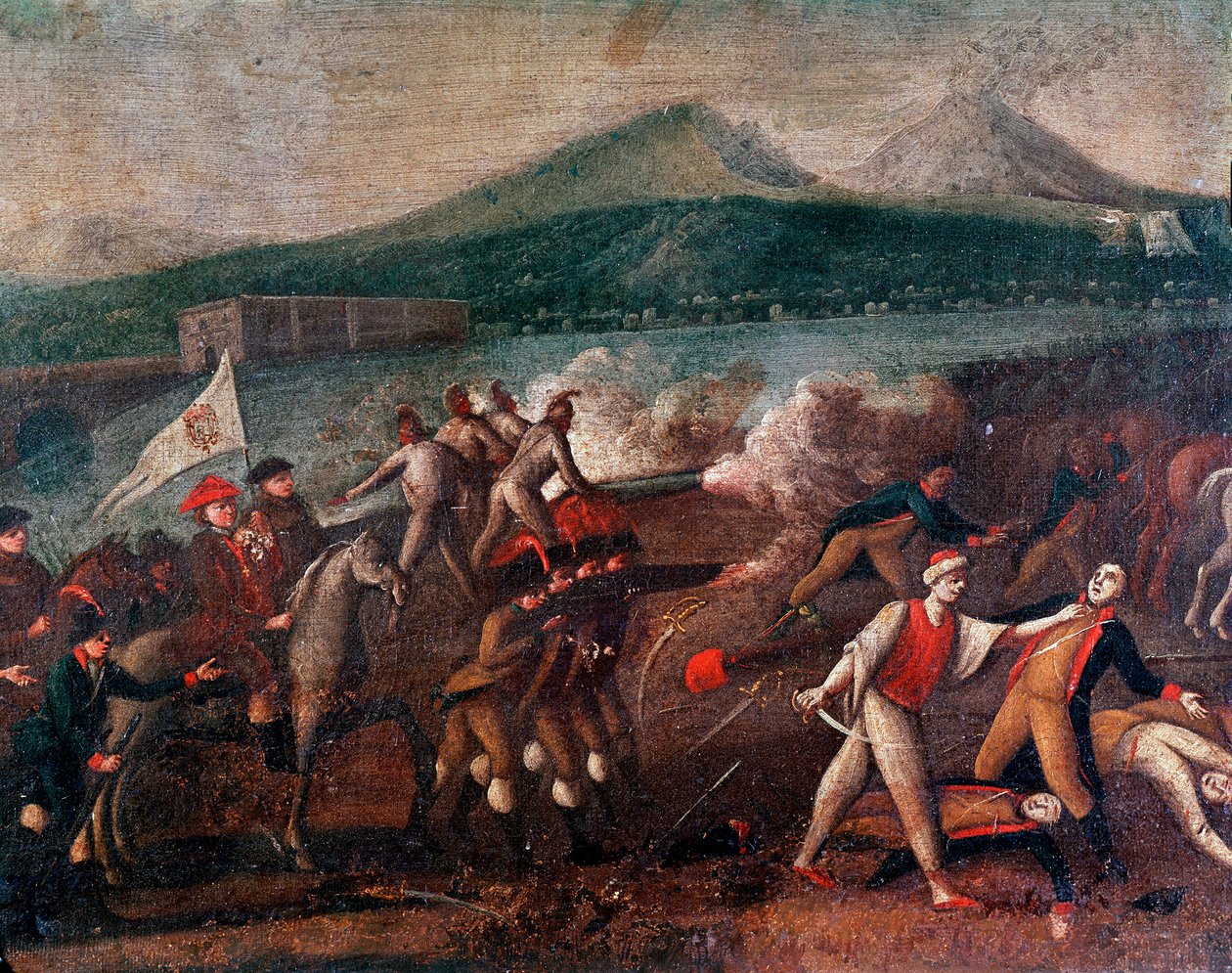 帕台诺斯共和国（或那不勒斯共和国）于 21/01/1799 宣布成立：红衣主教法布里齐奥·迪奥尼吉·鲁福·德·巴尼亚拉（1744-1827 年）率领圣费德军队抵达那不勒斯追击法国共和党人。 1799 年左右的匿名绘画。那不勒斯，纳粹 作者 意大利学校
