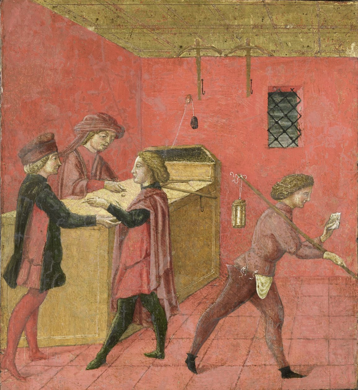 支付锡耶纳市政厅守夜人的薪水，1440-60 年（钢笔画，镶板） 作者 意大利学校