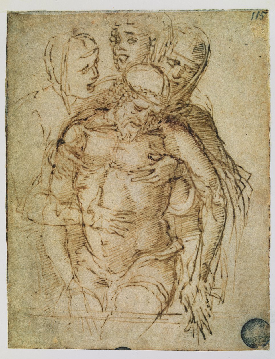 圣母怜子图，归因于乔瓦尼·贝利尼（Giovanni Bellini，c.1430-1516）或安德里亚·曼特尼亚（Andrea Mantegna，1430-1516）（纸上笔墨） 作者 意大利学校
