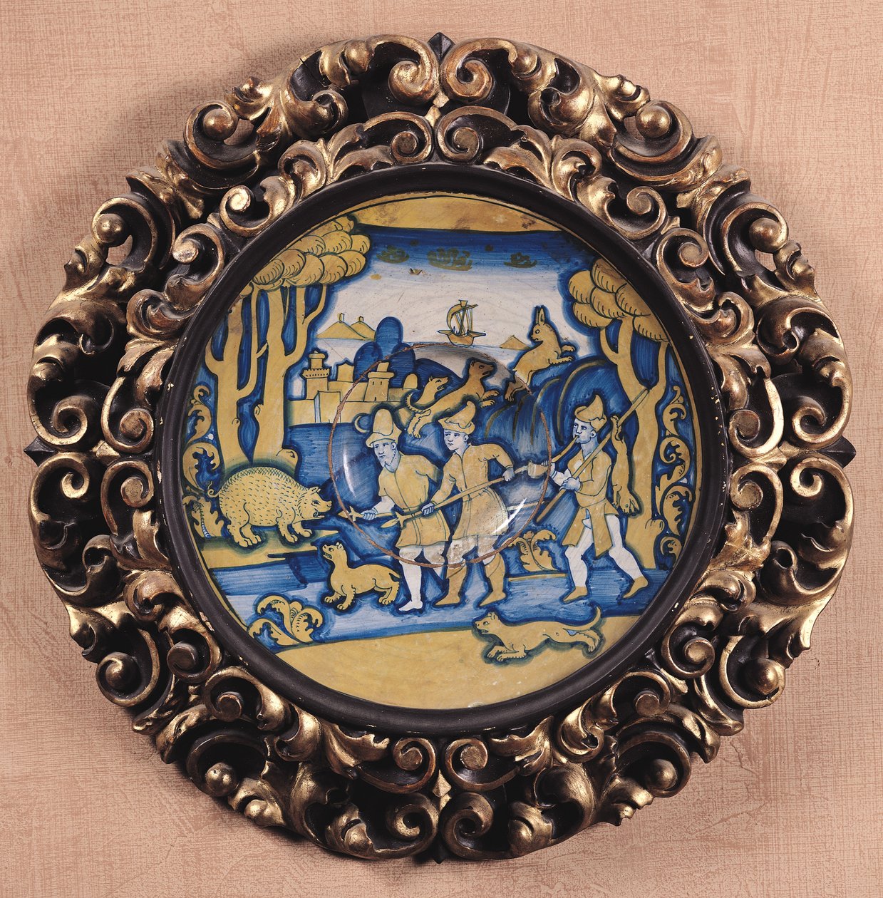 装饰着狩猎场景的盘子，Deruta Workshop，c.1540-45（maiolica） 作者 意大利学校