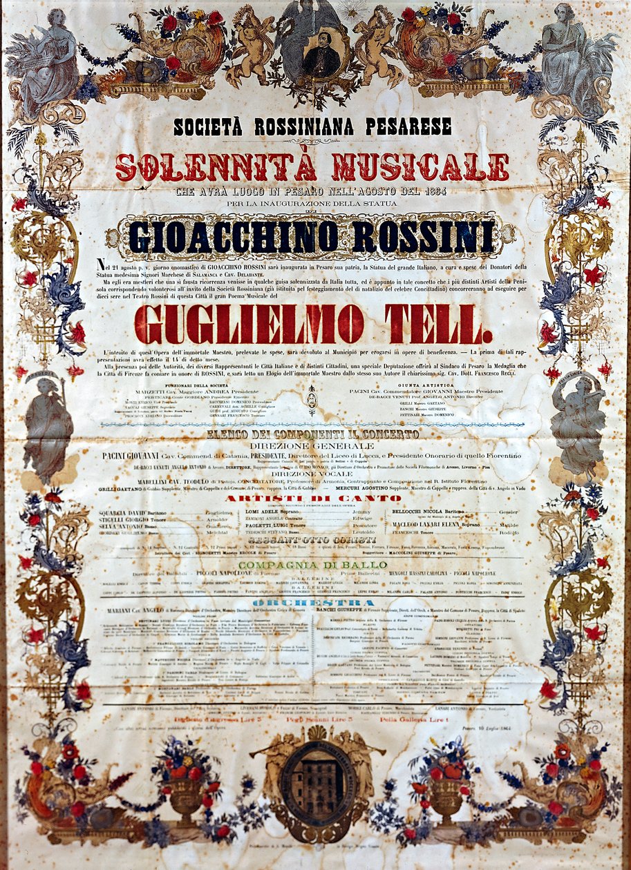 Guillaume Tell 的宣传单，Gioachino Rossini 的歌剧，c.1864（彩色石版画） 作者 意大利学校