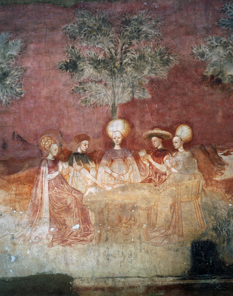 玩塔罗牌，游戏周期中的场景，约 1445-1450 年，壁画，博罗梅奥宫，米兰，伦巴第，意大利 作者 意大利学校