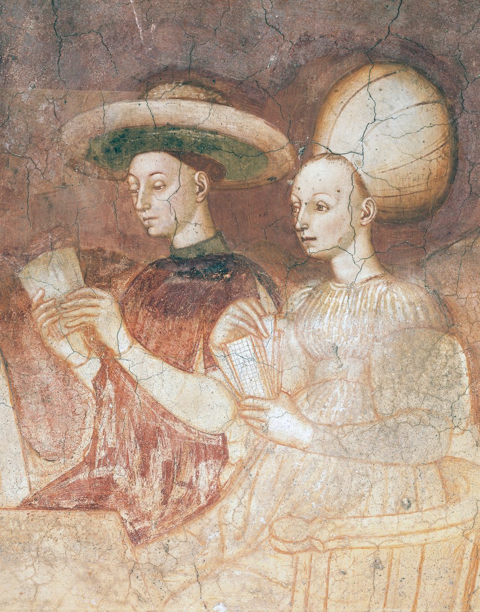 玩塔罗牌，运动会周期场景，约 1445-1450 年，壁画，博罗梅奥宫，米兰，伦巴第，细节，意大利 作者 意大利学校