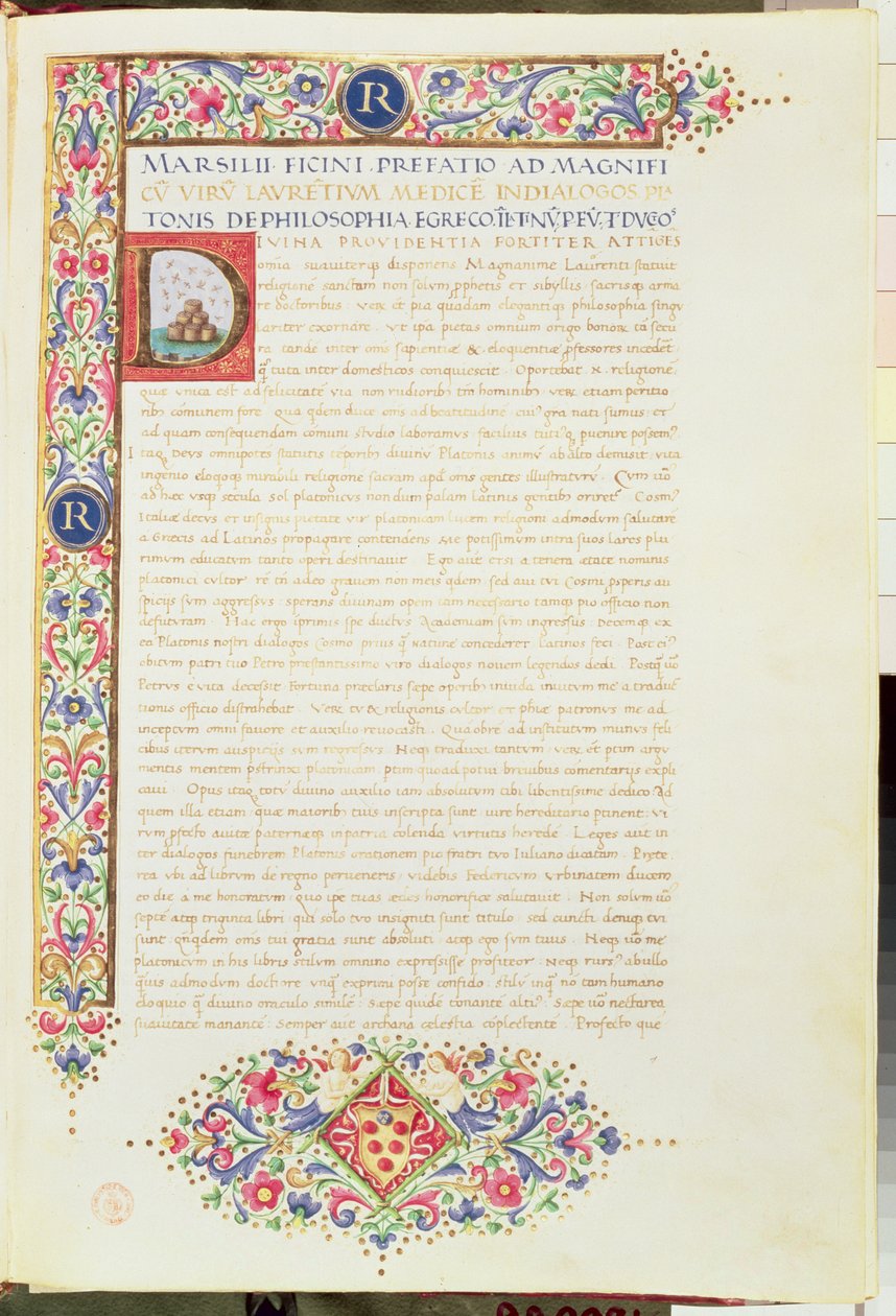 Plut 82.6 C.1 The Dialogues of Plato translated by Ficino and dedicated to Lorenzo the Magnificent, c.1480 (vellum) 作者 意大利学校