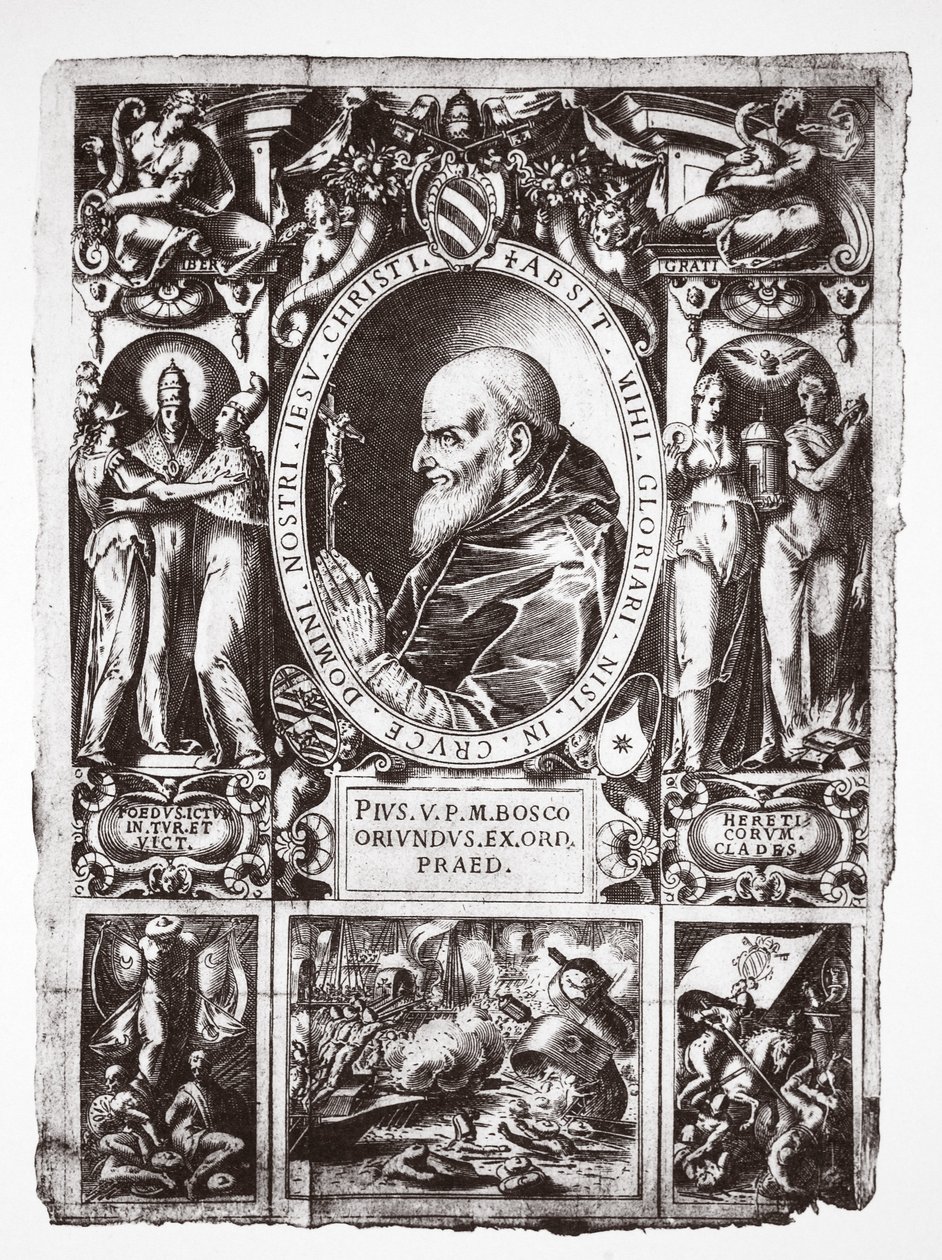 教皇庇护五世，与Lepanto战役的小插曲，来自Vita del Gloriosissimo Papa Pio Quinto，酒吧。 1586 作者 意大利学校