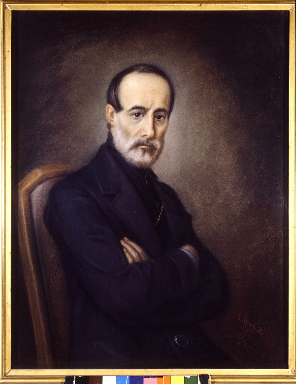 朱塞佩·马志尼 (Giuseppe Mazzini) 的肖像（1805 年或 1808 年 - 1872 年）。 19世纪绘画。 Risorgimento 博物馆。 米兰 作者 意大利学校