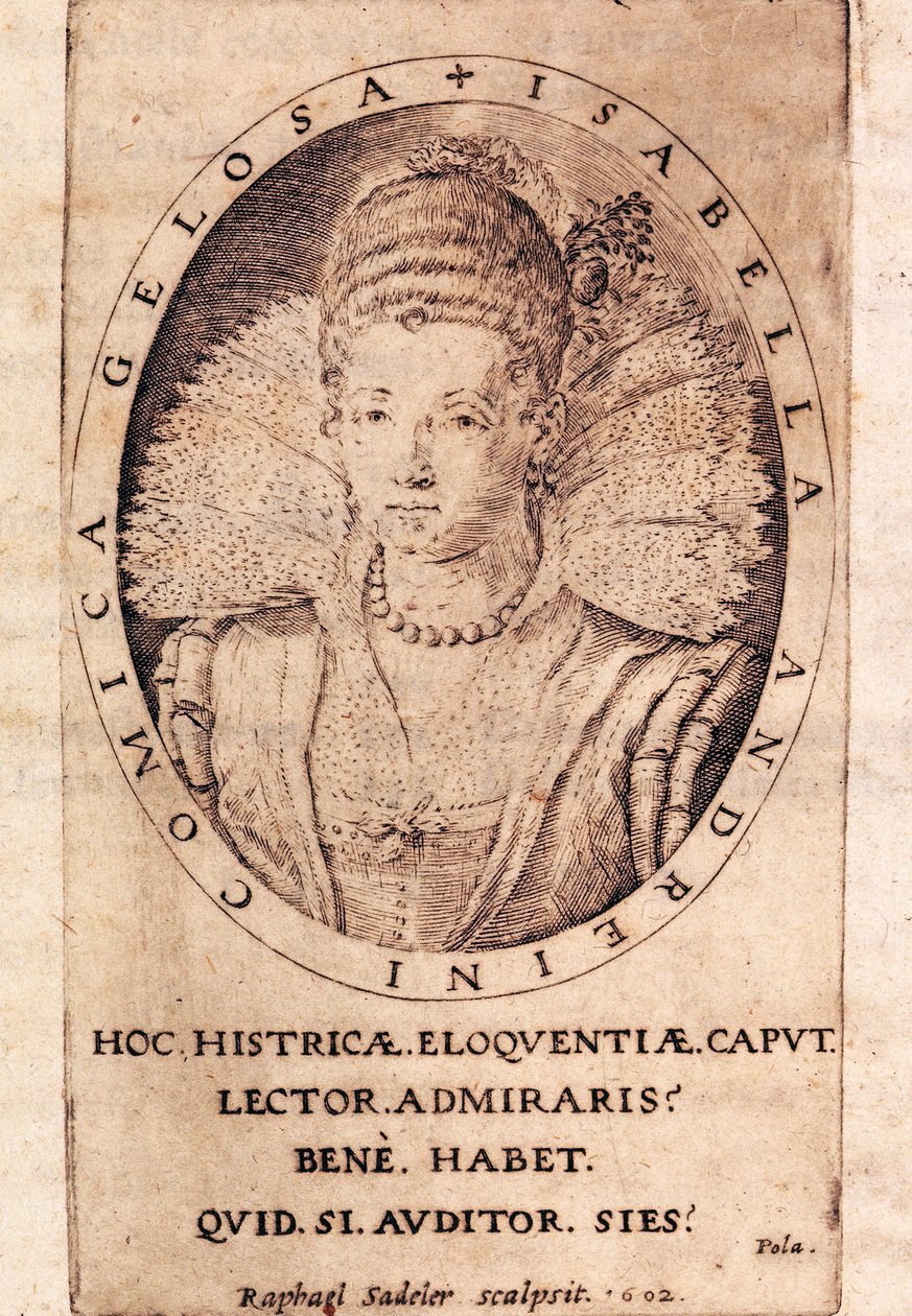 意大利女演员安德烈娜-伊莎贝拉-卡纳利（1562-1604 年）的肖像，她的书信扉页 作者 意大利学校