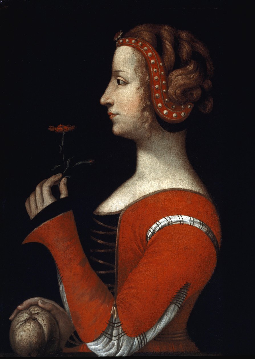 诺维斯(1308-1348)的劳尔(Laura)肖像，佩特拉卡(Francesco Petrarca)的艾梅女人 16世纪意大利画派的绘画。伦敦，维多利亚和阿尔伯特博物馆 作者 意大利学校