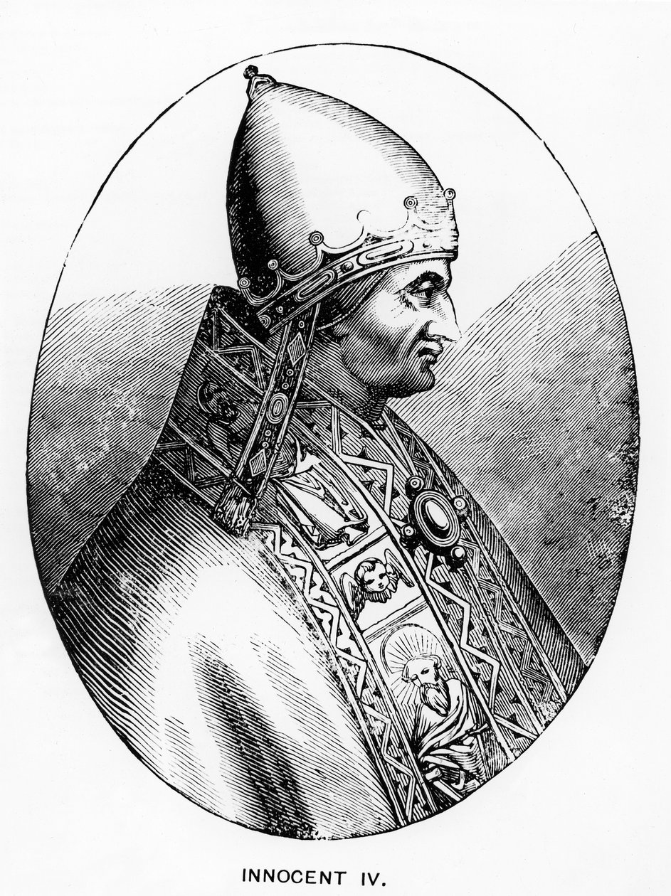 教皇Innocent IV（d.1254）的插图来自中世纪和文艺复兴时期的科学和文学，由Paul Lacroix编写和雕刻，1878年 作者 意大利学校