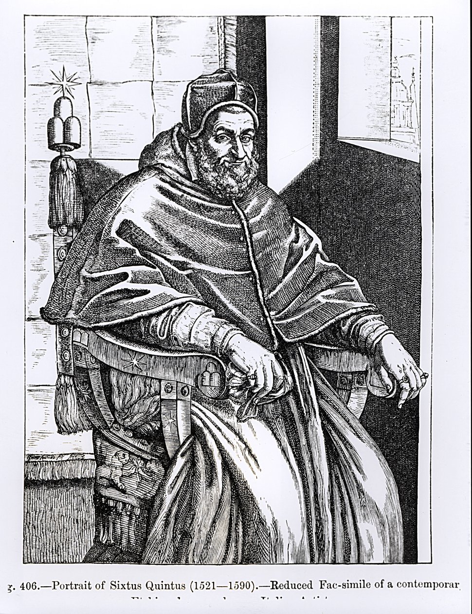教皇Sixtus V（1520-90）的插图来自&39;中世纪和文艺复兴时期的科学与文学&39;，由Paul Lacroix编写和雕刻，1878年 作者 意大利学校
