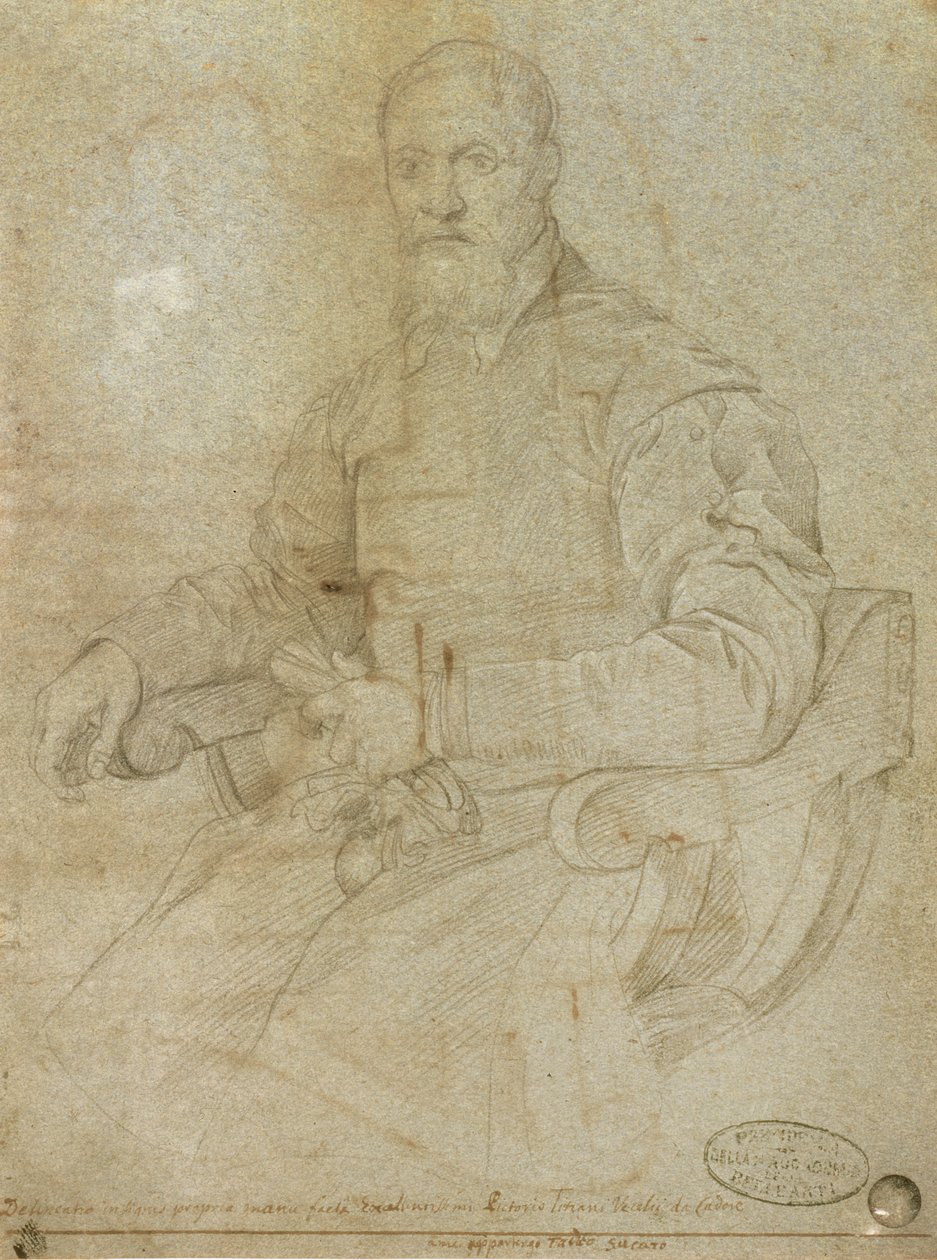 提香的肖像（Tiziano Vecellio）（c.1485-1576）罗马学校（纸上的木炭） 作者 意大利学校