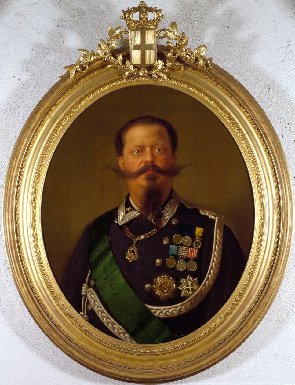 意大利国王的肖像维托里奥·埃马努埃莱二世 (Victor Emmanuel) (Victor-Emmanuel) (1820-1870) 匿名绘画。 19 世纪私人收藏 - 意大利国王维克多·伊曼纽尔二世 (Vittorio Emanuele II) (1820-1870) 的肖像。 无名画 作者 意大利学校