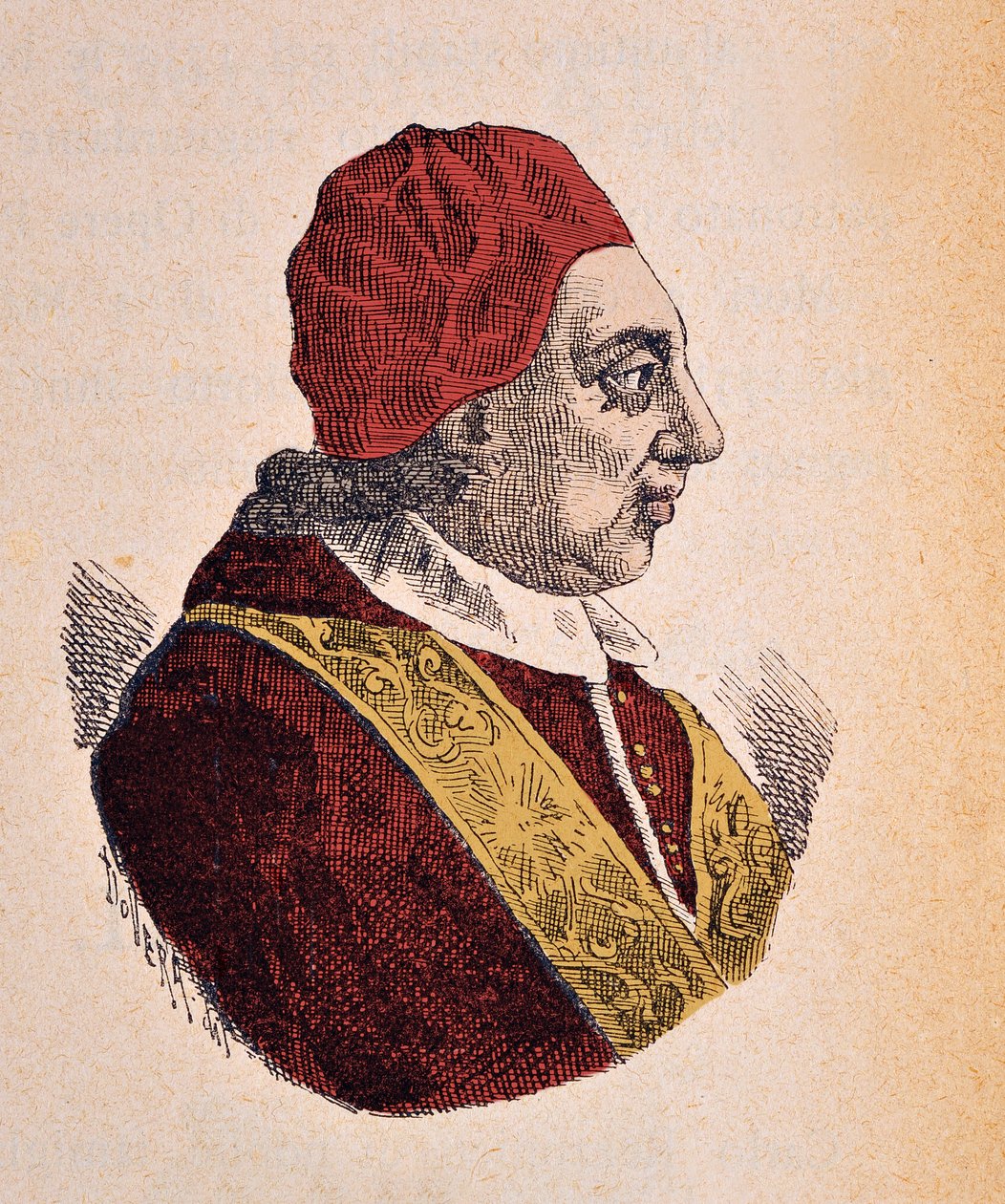 教皇Benoit XIV（benedetto，Benedict或Benedictus）（1740-1758），1898年的肖像（雕刻后以着色） 作者 意大利学校