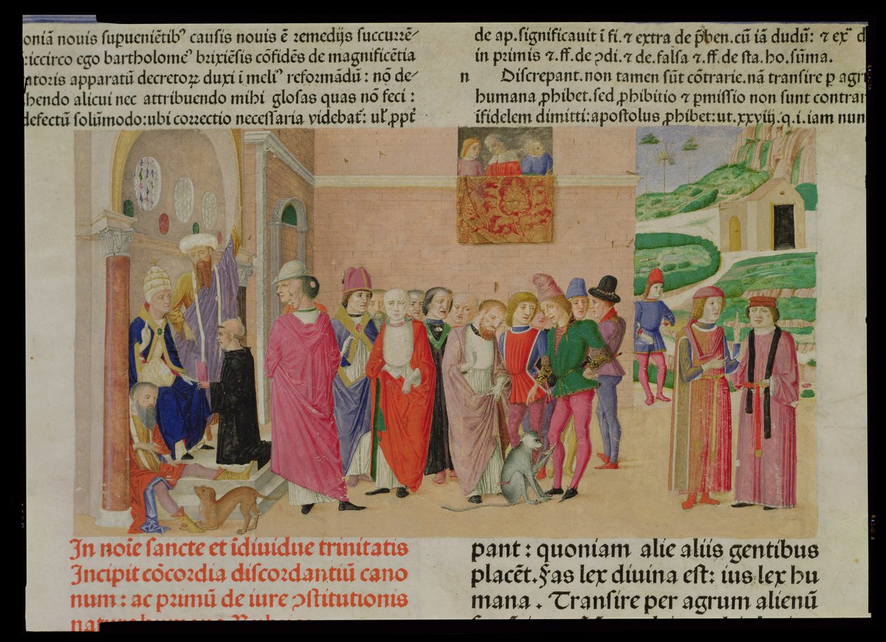 向教皇展示作品，出自“Decretum Gratiani”（牛皮纸） 作者 意大利学校