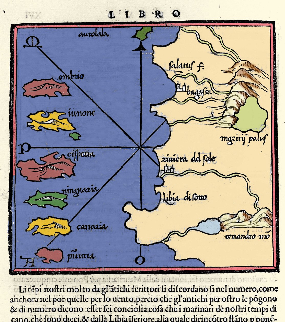 加那利群岛的代表。 Isolario（岛屿地图）由 Benedetto Bordone 绘制。 威尼斯 1547 作者 意大利学校