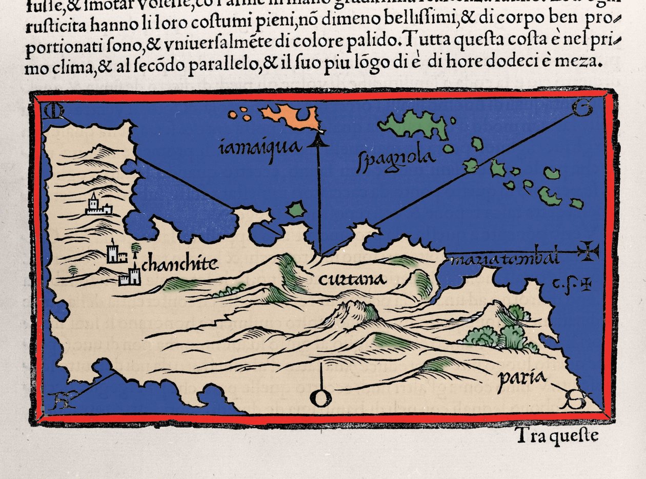 Representation of the Caribbean Islands and the coasts of Venezuela. Isolario (map of islands) by Benedetto Bordone. Venice 1547 作者 意大利学校