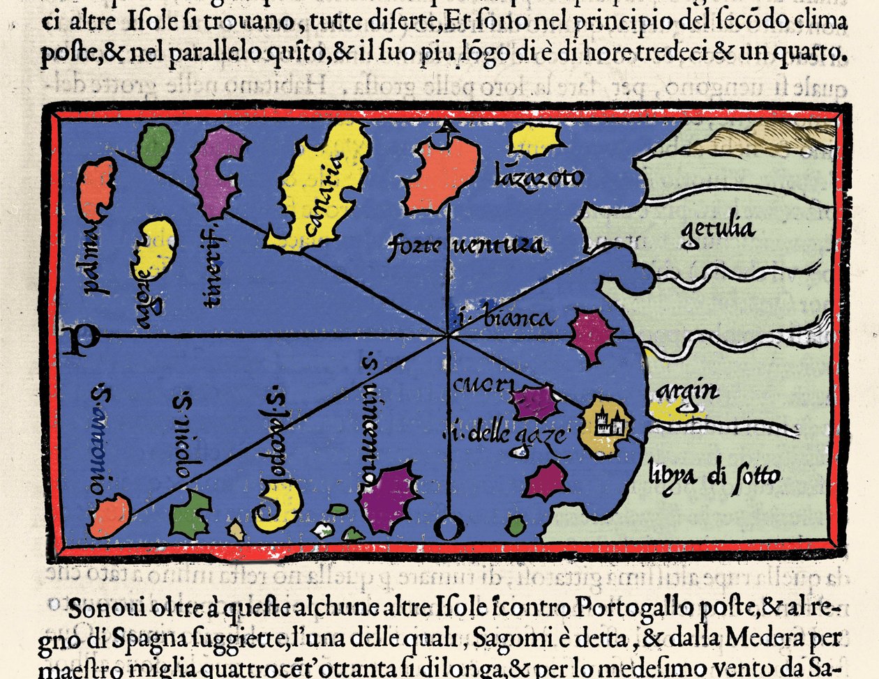 佛得角群岛的代表。 Isolario（岛屿地图）由 Benedetto Bordone 绘制。 威尼斯 1547 作者 意大利学校