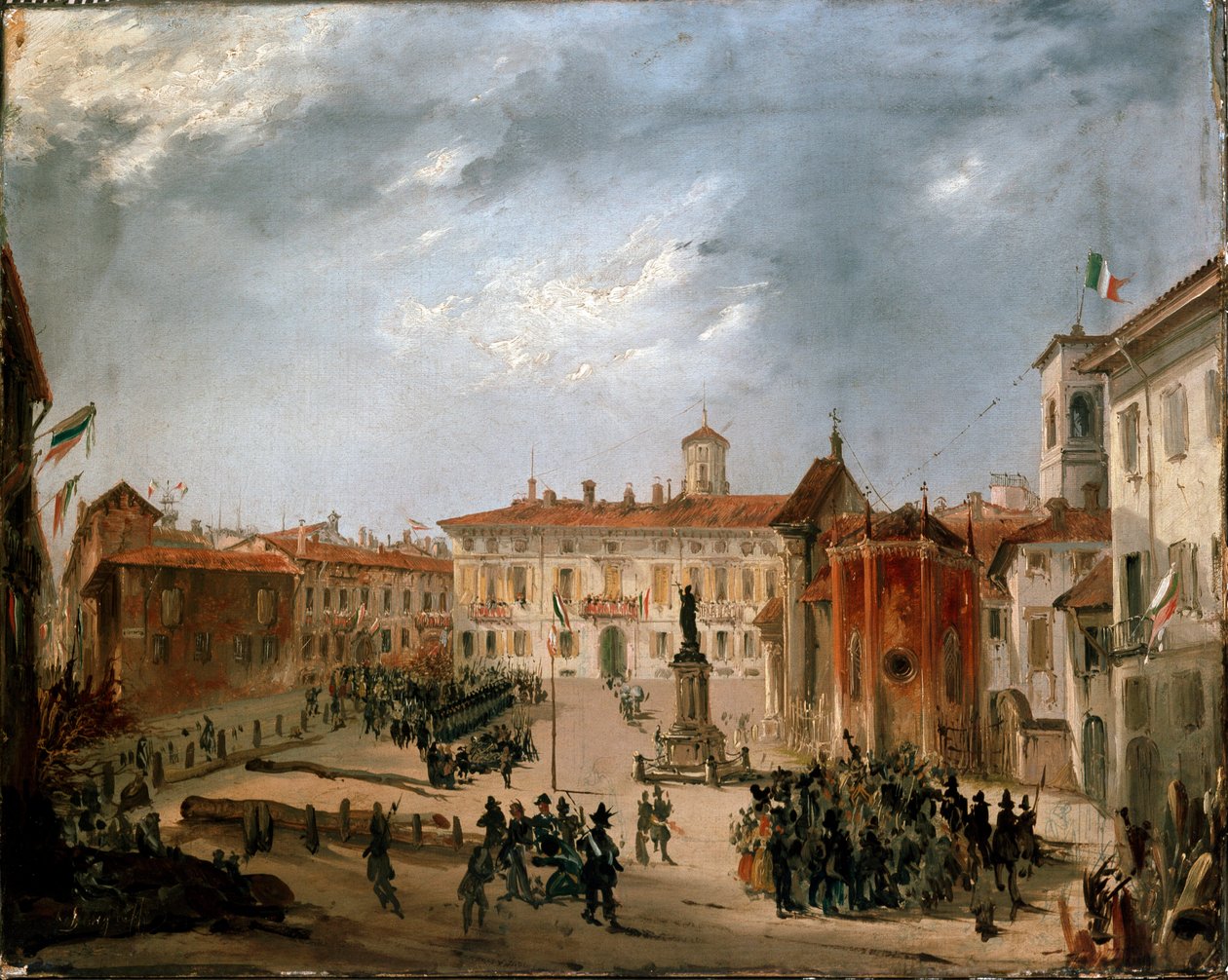 1848年的革命，米兰的五天。3月20日博罗梅奥广场上的奥地利囚犯（绘画 作者 意大利学校