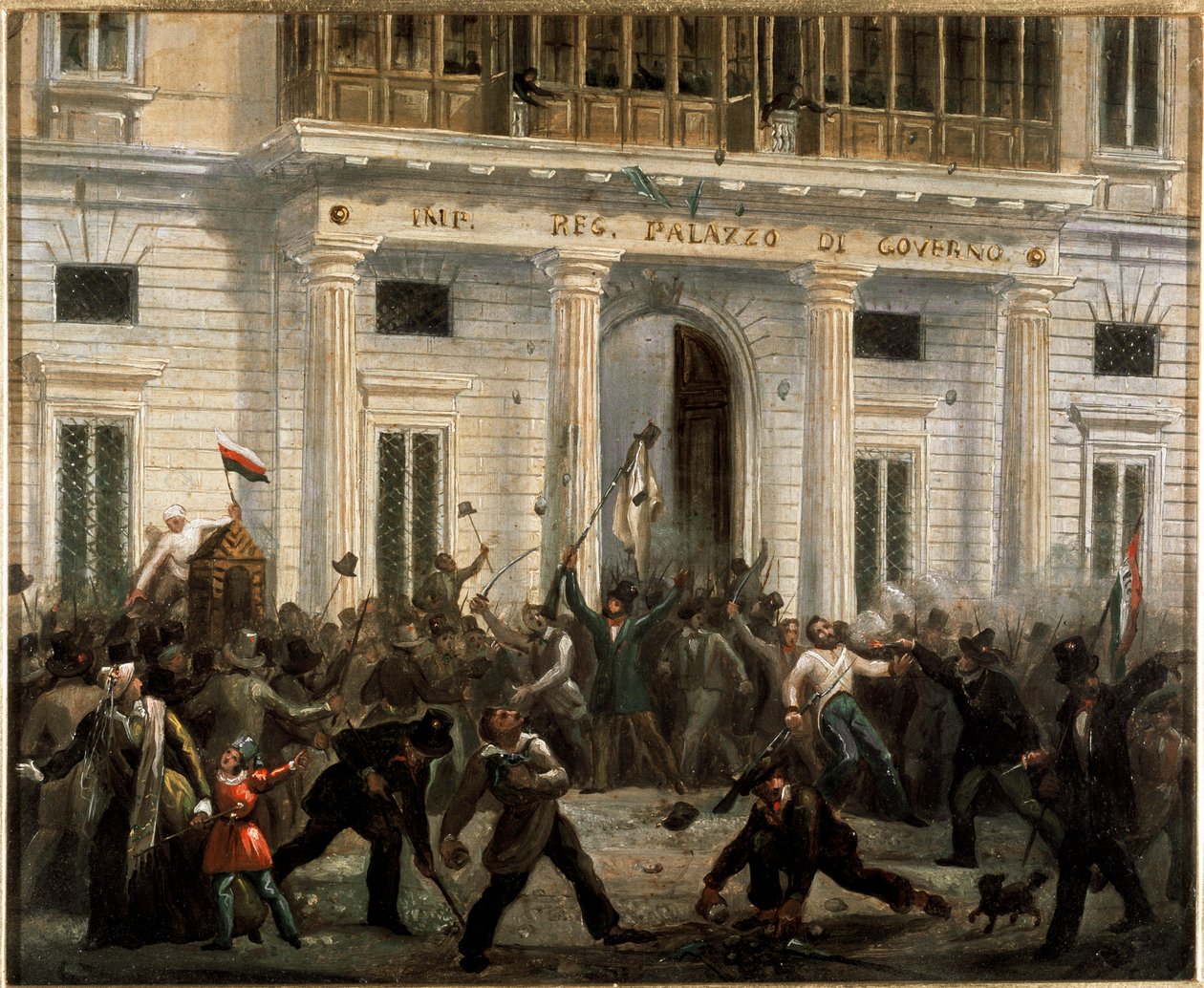 1848 年革命，米兰五日：起义者于 3 月 18 日接管政府宫（绘画 作者 意大利学校