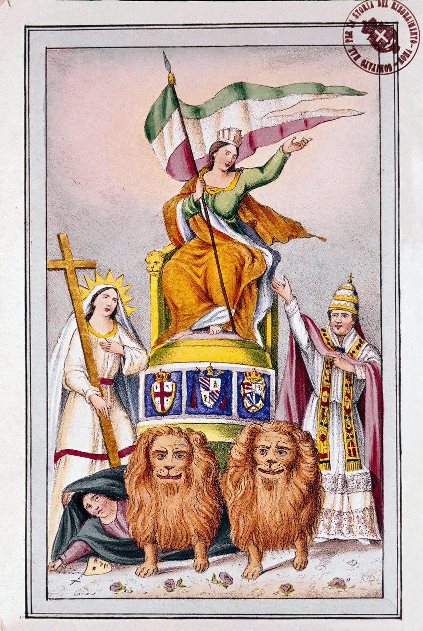 Risorgimento：教皇的宣传海报说：“意大利有信仰和教皇庇护 (Pio) IX” 19 世纪 Museo del Risorgimento 石版画，罗马 作者 意大利学校