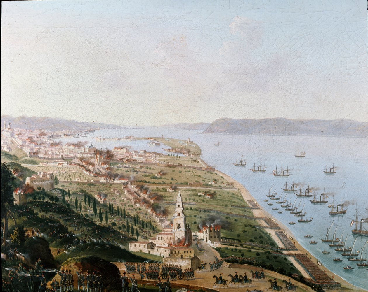 Risorgimento: the burbonic armees of Ferdinando II delle Due Sicilie (Ferdinand II of the Two Sicilies) in Messina (Sicily) in August 1848 to regain Sicily after the insurrections. Anonymous painting. Museo Nazionale di San Martino Naples 作者 意大利学校