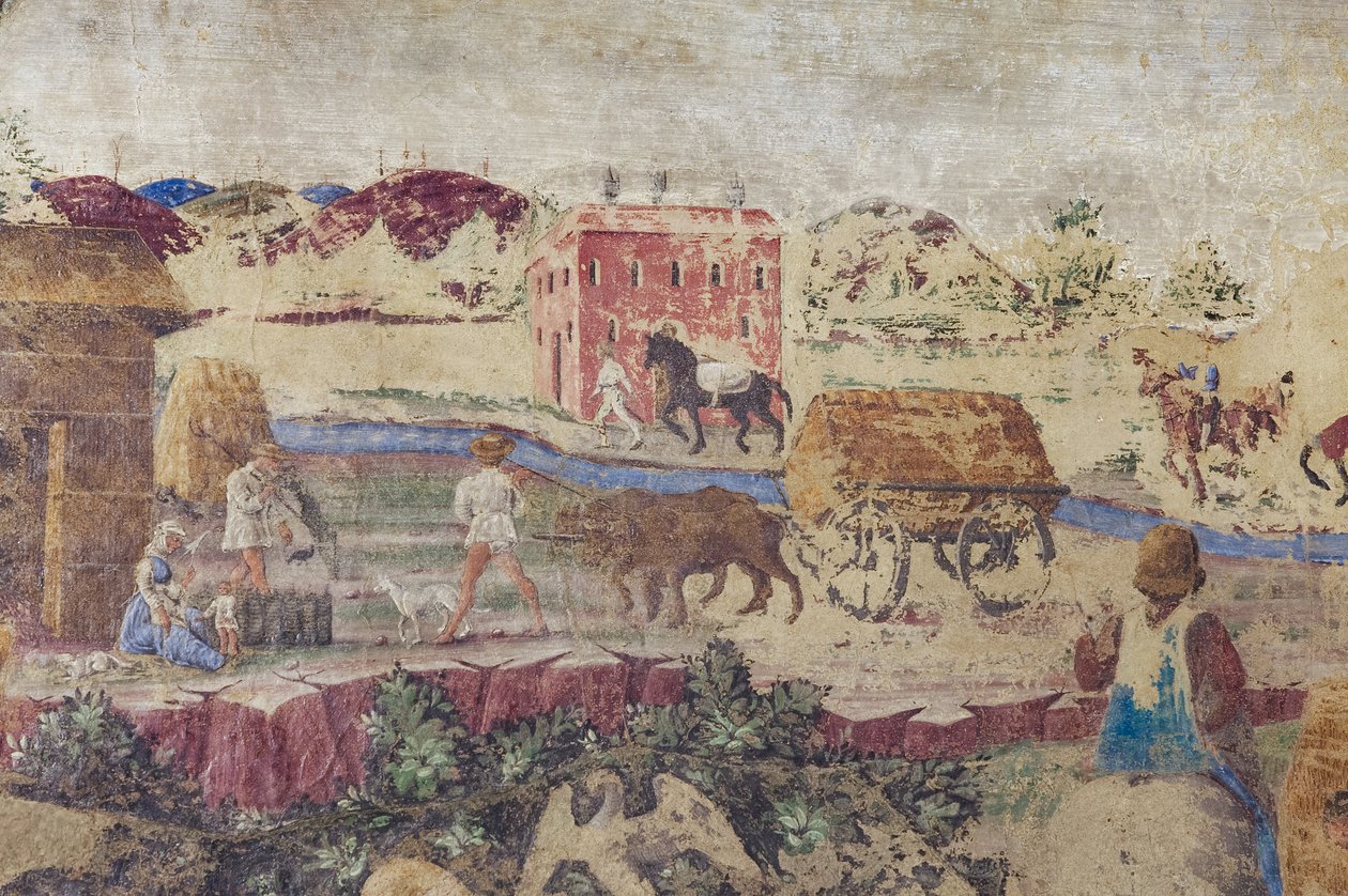 河流和乡村生活，博尔索德埃斯特宫廷的生活场景，月厅，下部，c.1468-70（壁画） 作者 意大利学校