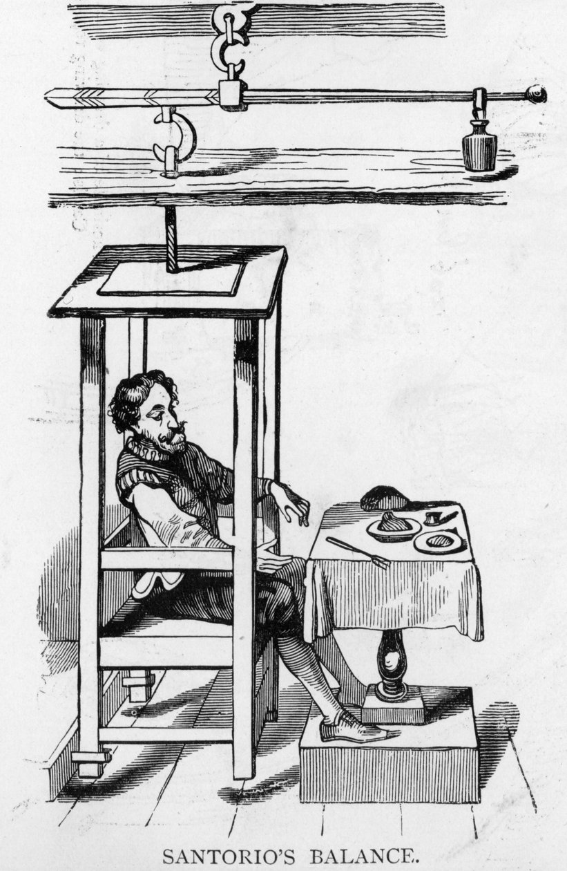 Santorio Santorio坐在他的平衡机器 作者 意大利学校