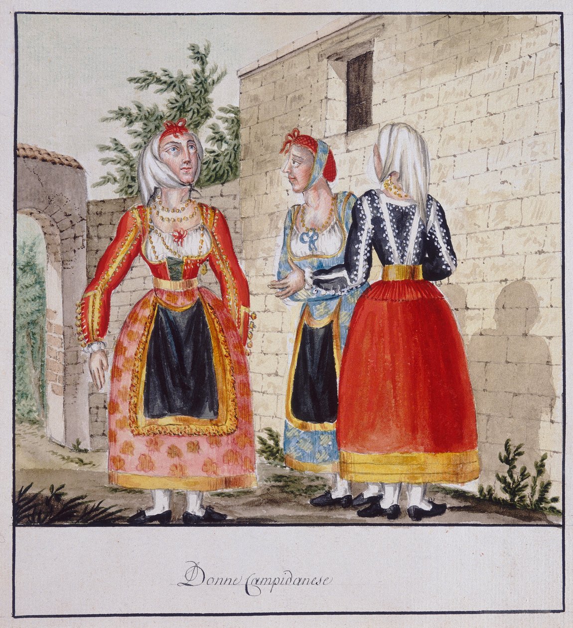 身着 Campidano 服装的撒丁岛妇女，印刷 ms.258，Luzzetti 系列 作者 意大利学校