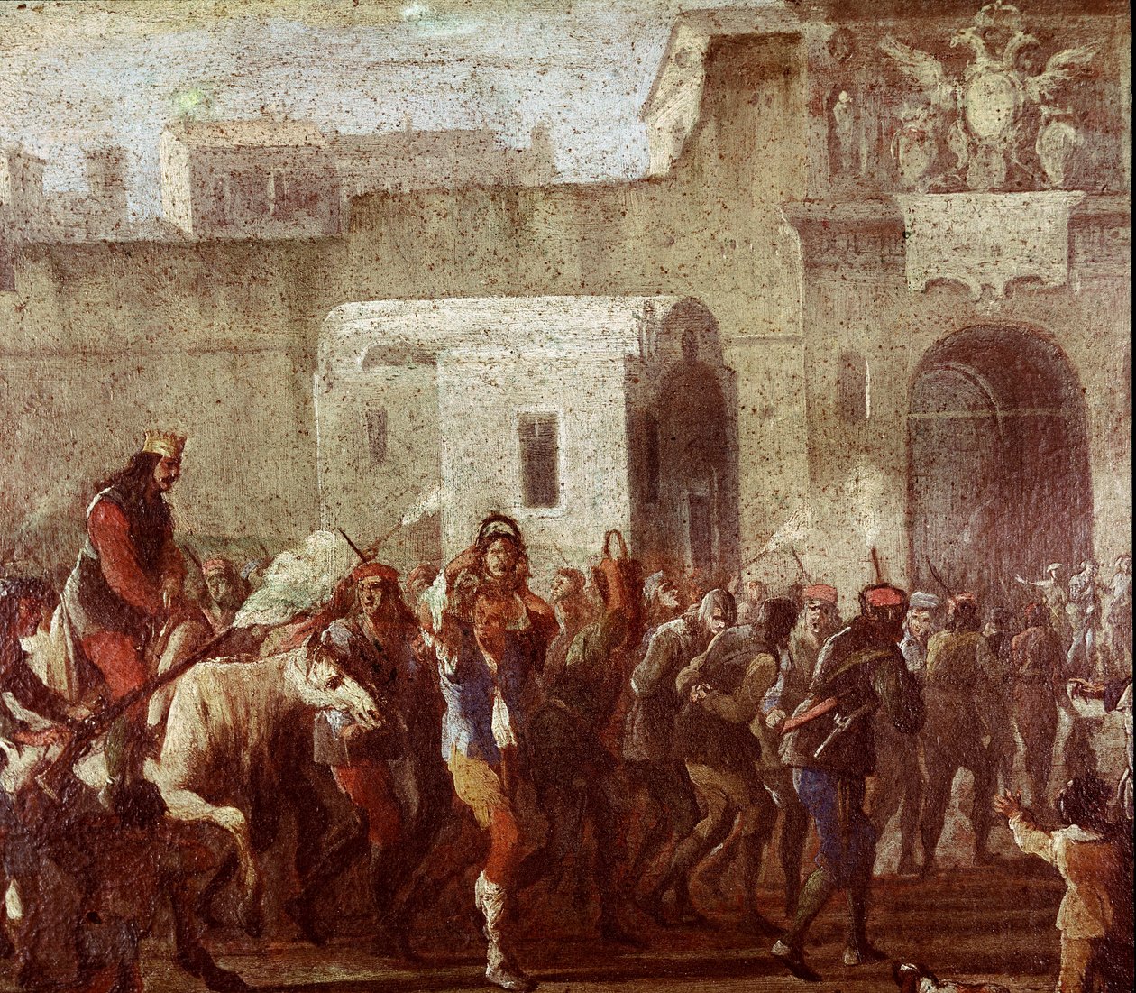 马萨尼罗时代惩罚小偷的场景 (Punishment of thieves at the time of Masaniello) 1640-1650年左右的绘画细节 那不勒斯，圣马蒂诺国家博物馆 作者 意大利学校