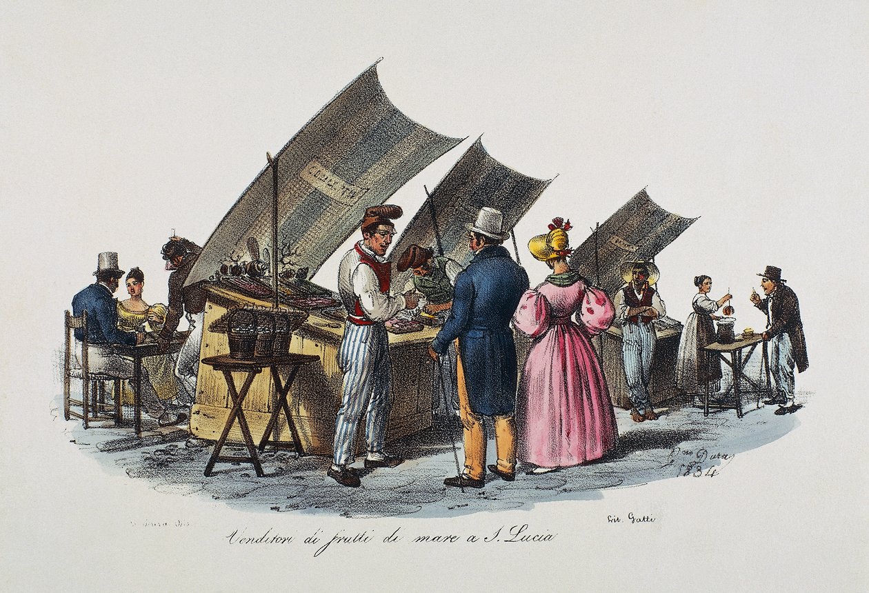 Seafood seller in Santa Lucia, Naples, Italy 作者 意大利学校