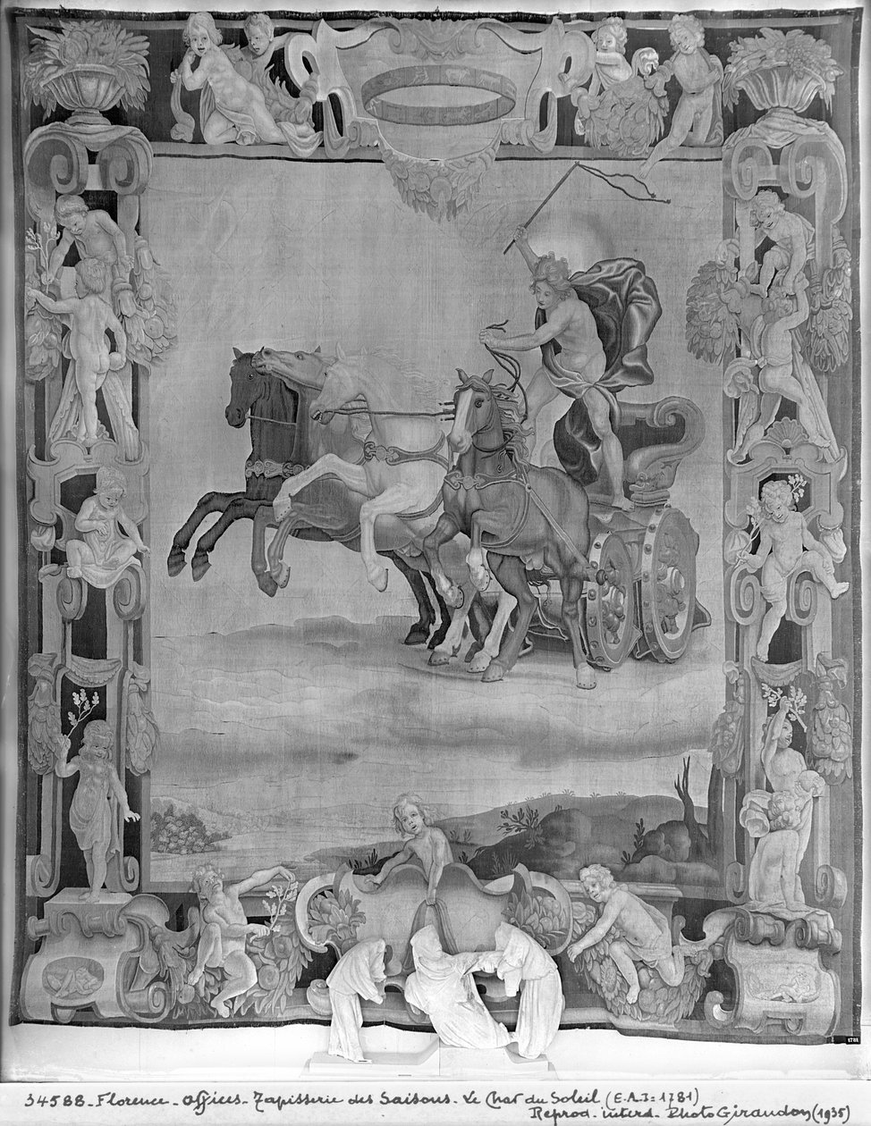 Seasons Tapestry，阿波罗驾驶太阳战车，c.1642（羊毛和丝绸） 作者 意大利学校