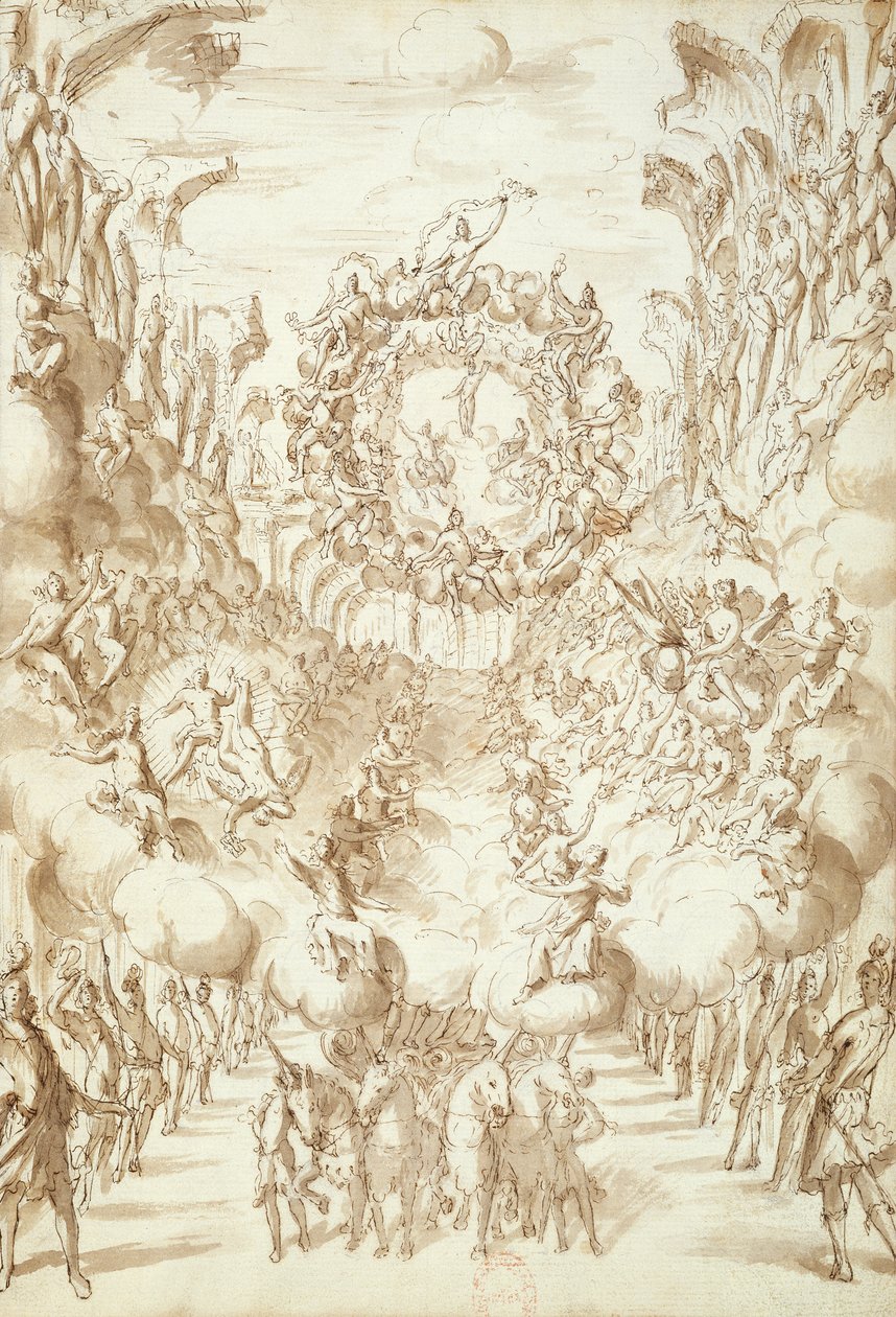 1675年威尼斯San Salvatore剧院的歌剧设计（纸和笔墨水洗） 作者 意大利学校
