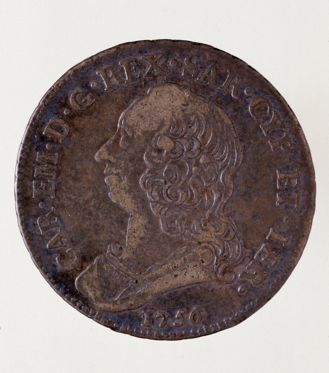 Silver italian coin (half ecu) from Sardinia kingdom: reign of Carlo Emanuele III di Savoia (1701-1773) (Charles Emmanuel III of Sardinia). 1756. Diam. 3.7 cm Naples, museo archeologico 作者 意大利学校