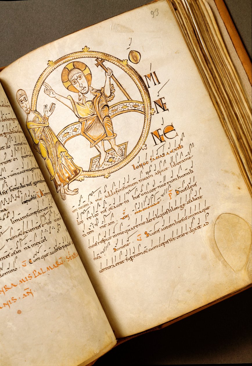 来自博洛尼亚学校的 neumes 手稿的歌唱页面。 (MS.123-Folio 93r) 11 世纪罗马，Biblioteca Angelica 作者 意大利学校